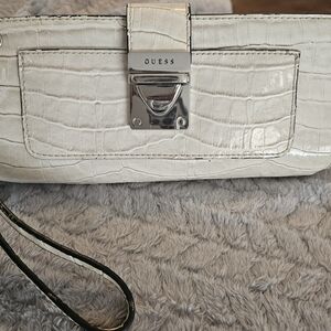 Guess Ivory Croc-Embossed Wristlet Purse